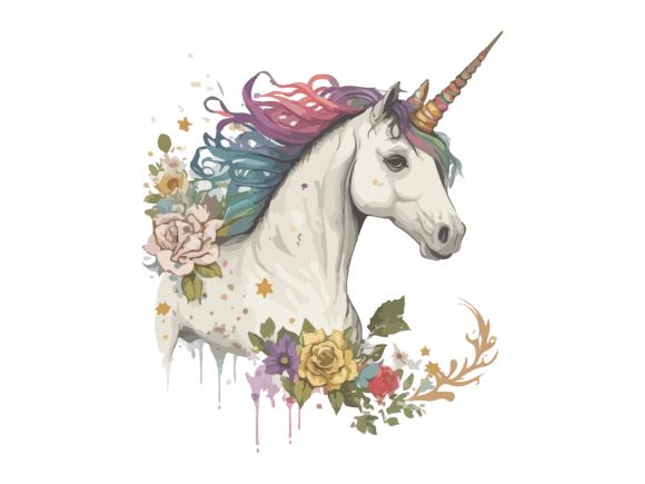 Download Watercolor Floral Unicorn Vector Clipart - Unicorn vector Collection