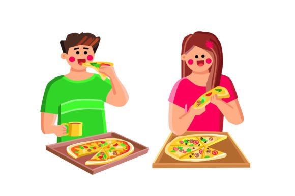 Download Couple Eating Pizza Vector - Pizza vector Collection